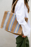 Naples Paper Straw Tote Bag in Natural Blue
