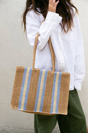 Naples Paper Straw Tote Bag in Natural Blue