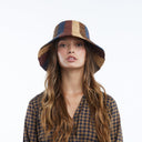 Bailey Raffia Bucket in Brown Navy Burgundy