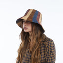 Bailey Raffia Bucket in Brown Navy Burgundy