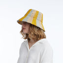 Bailey Raffia Bucket in Blue Yellow Natural