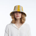 Bailey Raffia Bucket in Blue Yellow Natural